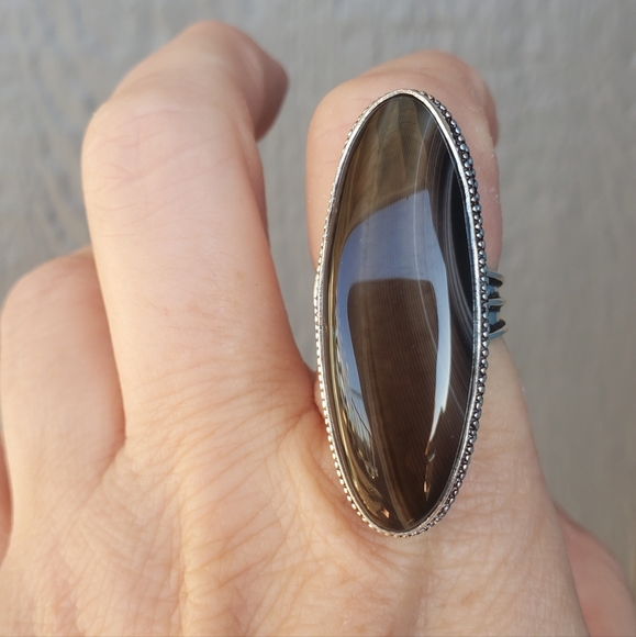 New Oversized Botswana Agate 925 Silver Statement Ring. - Picture 8 of 16